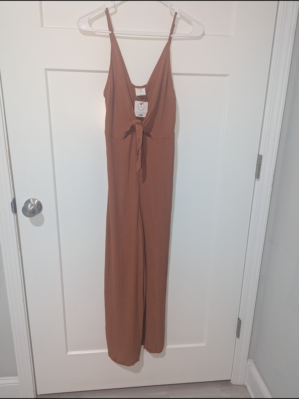 Together Rust Brown Cropped Sleeveless Tie-Front Jumpsuit